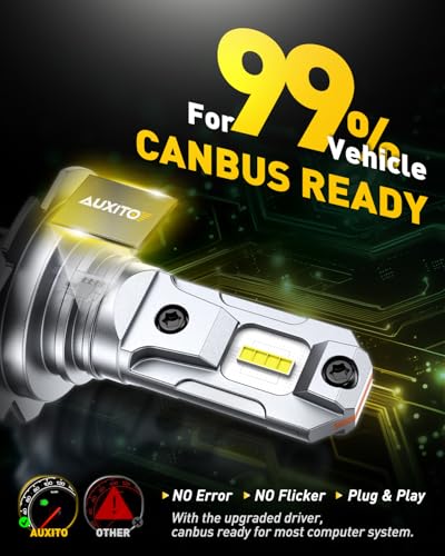 Image of AUXITO H7 Bulbs, 600% Brighter 6500K White, 1:1 Mini Size No Adapter Needed, 3 Min Quick Install, No Flicker, 99% Compatibility, Pack of 2