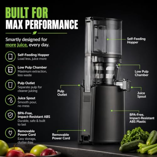 Image of Hurom H320 Cold Press Juicer | Ultra Low Pulp | Slow Juicer | Hopper Fits Whole Produce | Ultra Quiet Motor | Easy Assembly | Cold Press Masticating Juicer, 15 Years Warranty