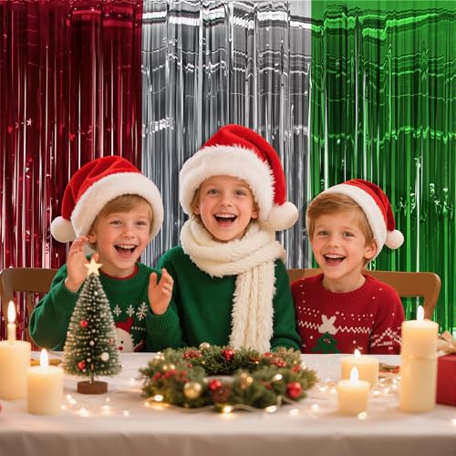 Image of OHOME Christmas Party Decorations - Christmas Decorations | Red Green Silver Backdrop Banner for Wall Door | Xmas Birthday Party Favors Supplies Indoor Outdoor - Navidad Photo Booth Props for Home