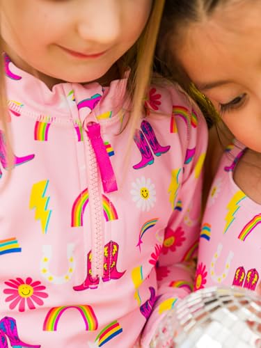 Image of RuffleButts Baby /Toddler Girls Long Sleeve Rash Guard 2 Piece Swimsuit Set w /UPF 50+ Sun Protection with Zipper