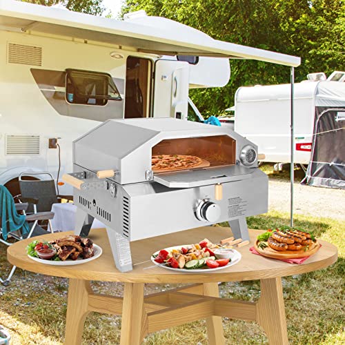 Rovsun 2-In-1 Gas Pizza Oven & Propane Grill, Portable Outdoor Stainless Steel Pizza Maker And Propane Griller Combo With Auto-Ignition, 12'' Pizza Stone & Thermometer For Camping Backyard Picnic #TOP6