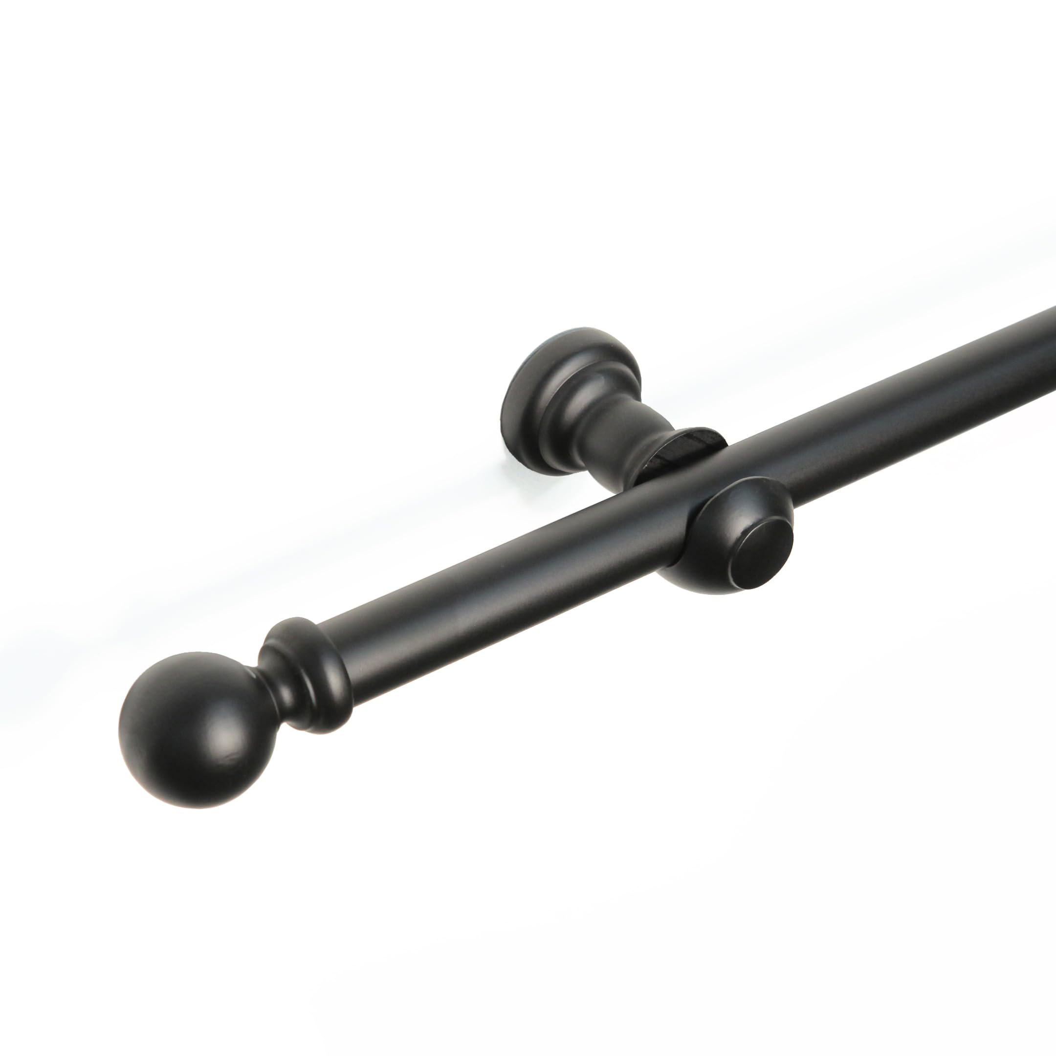 Lister Cartwright 28 mm Eyelet Wooden Curtain Pole Set Fixed Length Poles (Black Traditional Ball, 200 cm)