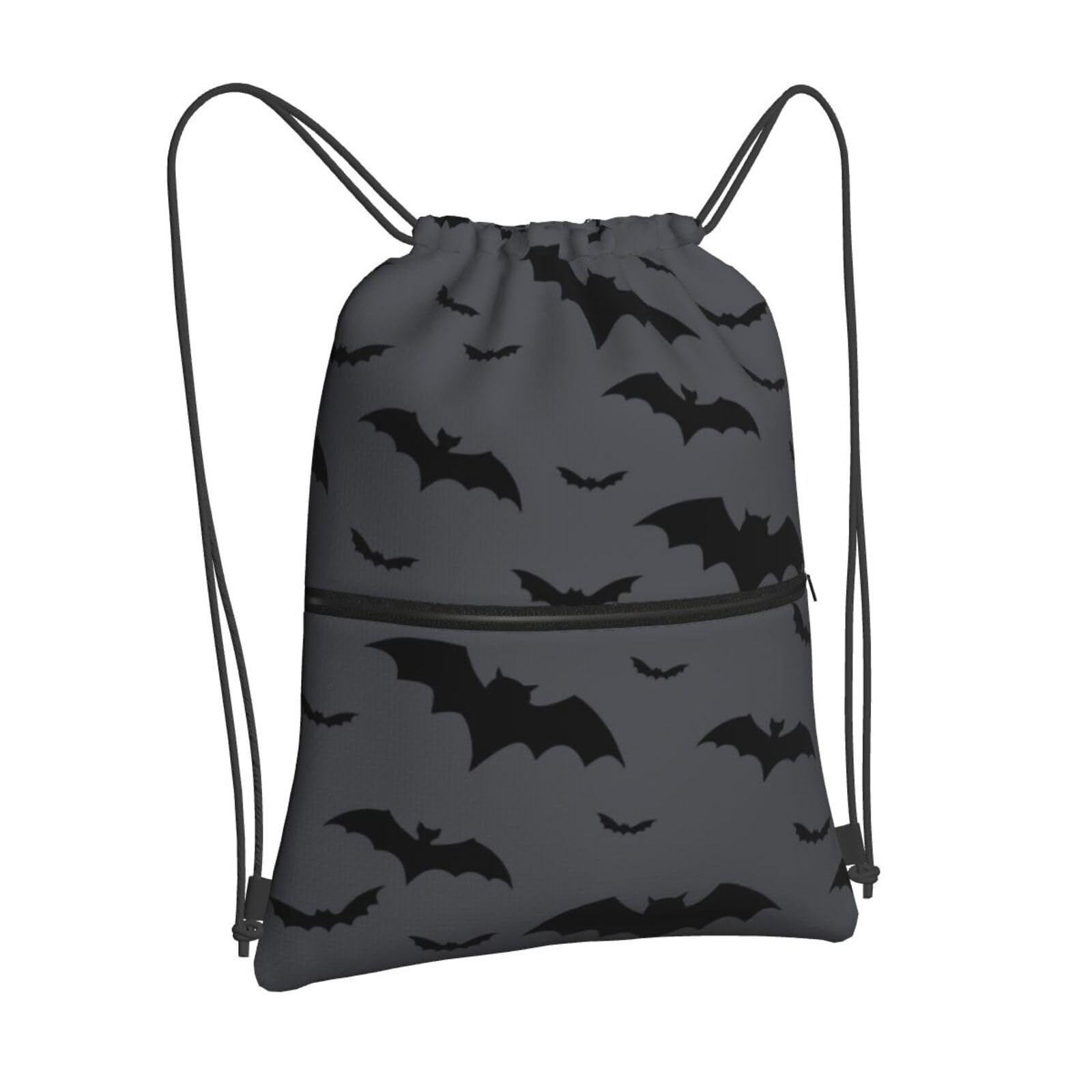 Newhomestyle Halloween Bat Drawstring Backpack, Gothic Black Grey Waterproof Drawstring Bag, Large Capacity Durable String Sackpack, Cinch Sackpack for Yoga Sport Beach Gym Shopping โ image 1