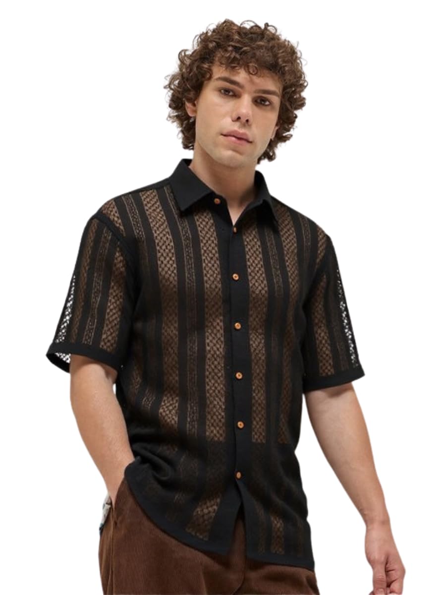 toughtees Stylish Cotton Net Shirt for Men Half Sleeve Casual See-Through Top | Lightweight Summer Beach Party-picture-10