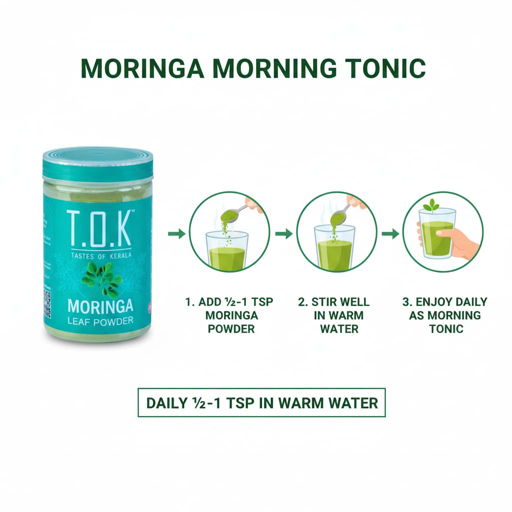 T.O.K Tastes of Kerala Pure Moringa Leaf Powder 150g | 100% Natural Superfood Greens | Nutrient-Rich Herbal Powder for Energy, Immunity & Detox Support | Vegan, Chemical-Free Wellness Supplement — Amazon image 3