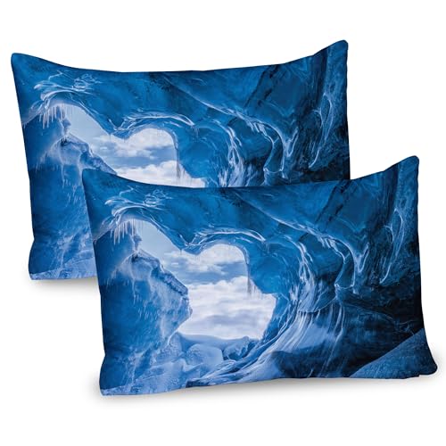 Ambesonne Natural Cave Pillow Sham Set of 2, Glacier Frozen Chilled Den in Iceland Natural Odd Forms Nordic Scandinavian Image, Quality Microfiber Bedding Item for All Seasons, 30