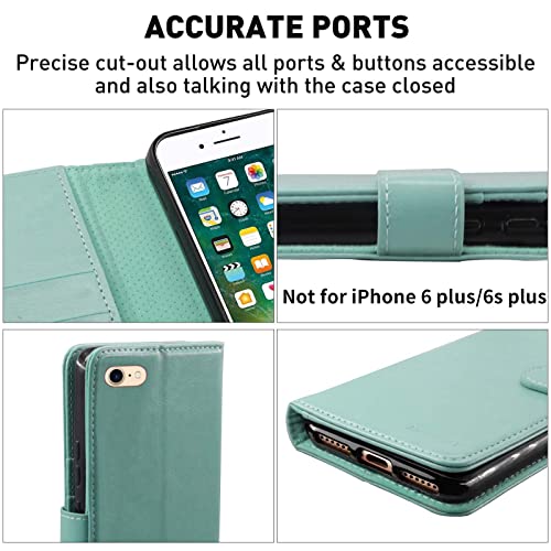 Monasay Iphone 6 Wallet Case/Iphone 6S Wallet Case, 4.7-Inch, [Glass Screen Protector Included] [Rfid Blocking] Flip Folio Leather Cell Phone Cover With Credit Card Holder, Mint #TOP3