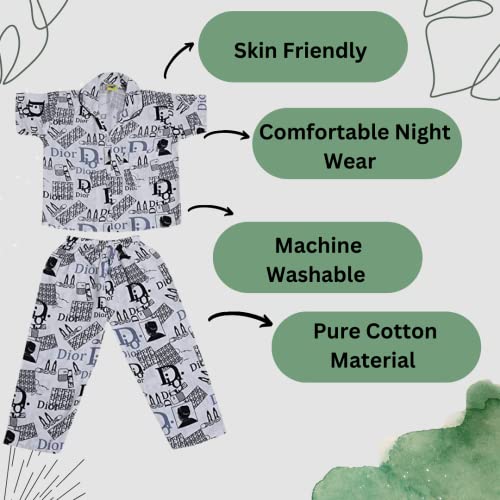 Image of A Little Swag Cotton Printed Night Dress Soft Night Suit Sleepwear Nightwear Set Unisex Kids Wear