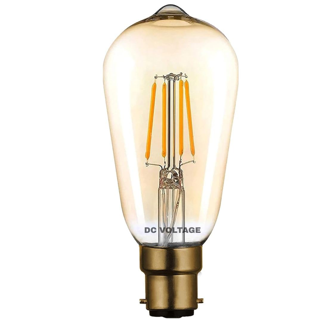 DC VOLTAGE ,Vintage Beyonet LED Bulb, Edison ST64 B22 4W(40 Watt Equivalent) Dimmable LED Filament, Amber Glass 2700K Warm White 450LM Bulb, Retro Style Squirrel Cage Lamp [Energy Class A]