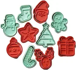 Kit Cortador de Biscoitos e Massas Tema de Natal para Festas Com Carimbo e Puxador