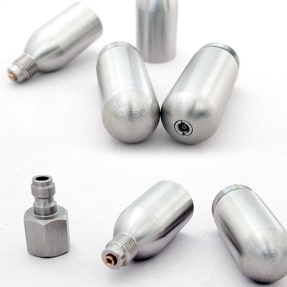Refillable CO2 Cartridge Stainless Steel Reusable CO2 Cartridge with 8mm Male Plug & 3/8"-24UNF Thread for Airsoft, Bike Tire Inflation, Soda Maker & Homebrewing