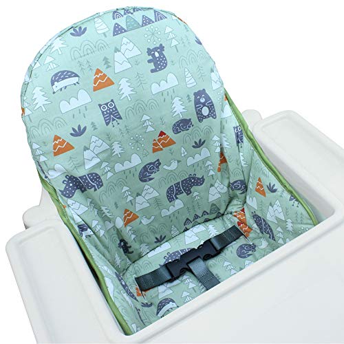 IKEA Antilop - Fundas de asiento de algodón para trona, superficie de algodón y acolchado de algodón, diseño de bosque, plegable para silla de bebé, cojín de silla infantil IKEA (verde)