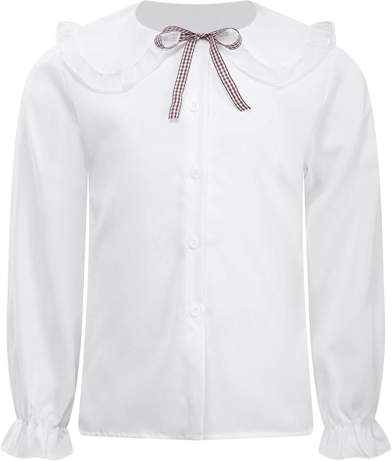 Freebily White School Uniform Shirts for Girls Long Sleeve Button Down Shirt Princess Oxford Blouse with Bownot Tops