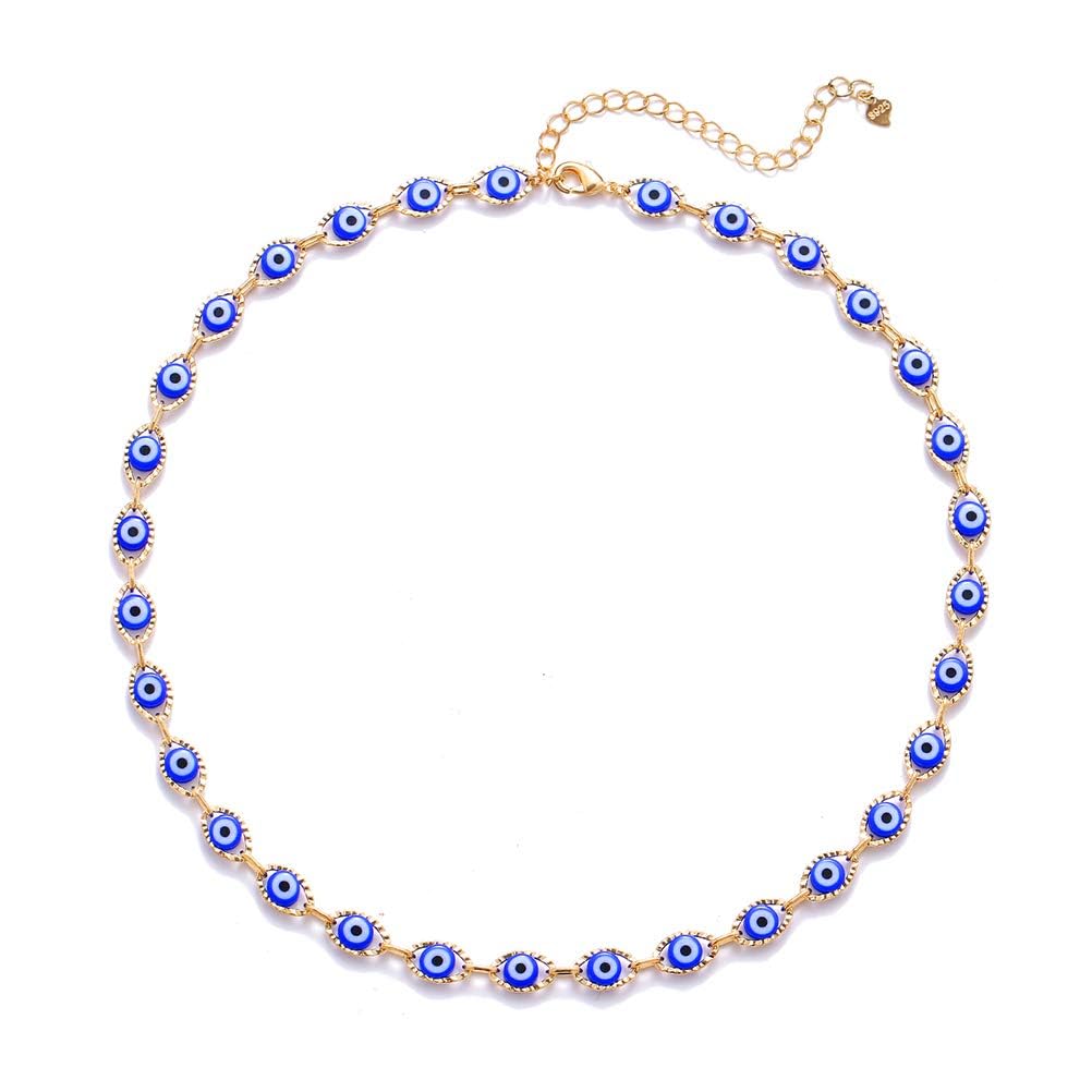Evil Eye Necklace Blue Evil Eye Choker Ojo Hamsa Pendant Necklace Lucky Turkish Protection Jewelry Gift for Women Birthday Gifts