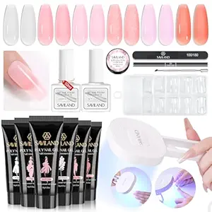 SAVILAND Poly Gel Nail Kit - 6 Poly Gel Colors with 36W Portable Handheld Mini U V LED Lamp for Curing, 28 Days Long- Lasting Poly Nail Starter Kit for Manicure Art DIY