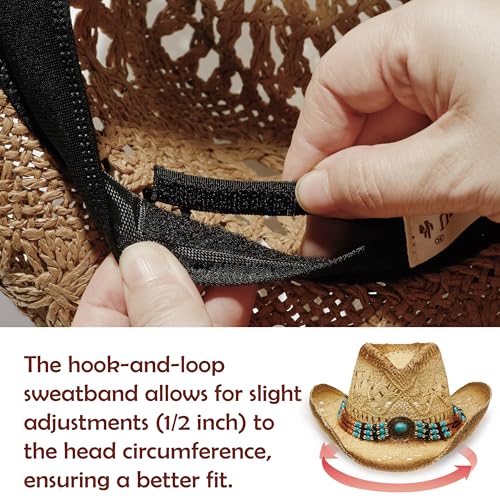 Image of YOUBADU Western Straw Cowboy and Cowgirl Hats with Decorative Bands - Unisex Wide Brim Raffia Style Sun Hat
