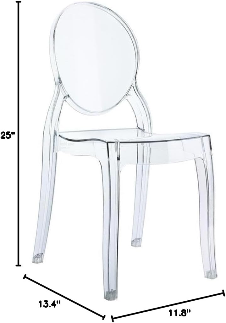 Beaumont Lane Modern Polycarbonate Stackable Baby Chair, Transparent Clear Finish, UV-Resistant, Durable Lightweight Design, 25" H x 11.8" W x 13.4" D, Ideal for Baby and Kids Room Seating