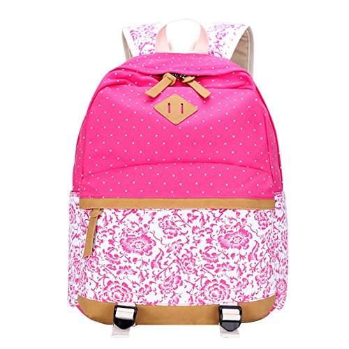 YipGrace Mädchen Gestreift Rucksack Leinwandstudenten Schultasche Grosse Kapazität Laptoptasche Für Die Universität Daypack Für Teenager Rose Cover