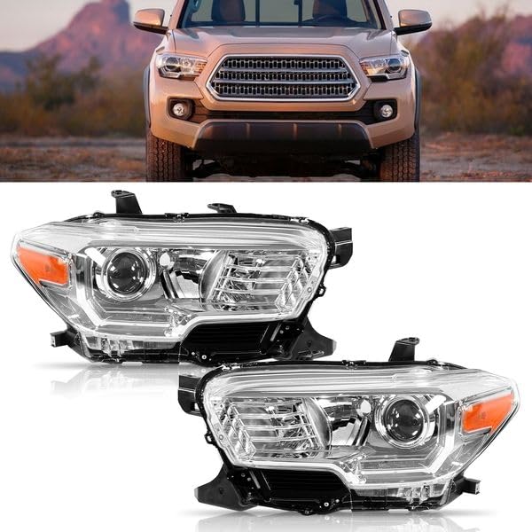 PARTREEHeadlights Assembly Compatible with Toyota Tacoma 2016-2021 w/LED Running Lights Direct Replacement Headlamps Driver and Passenger Side
