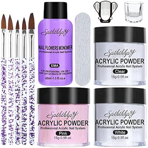 SPTHTHHPY Acrylic Powder and Liquid Set - Acrylic Nail Kit with 3 Colors Pink White Clear, Professional Monomer Acrylic Nail Brush Nail Forms for Acrylic Nails Extension Beginner Kit Cover