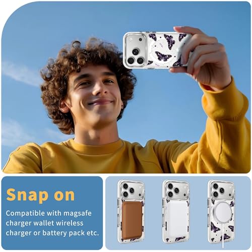 Coque iPhone 17 Pro Magsafe idée cadeau motif papillon violet