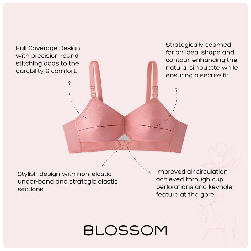 Image of BLOSSOM Priyasajini Women's Full Coverage 100% Woven Cotton Single Layer Round Stitch Non Padded Wirefree Conical Cup Everyday Bra