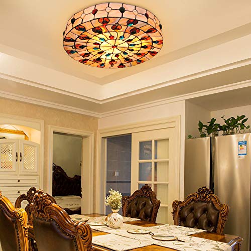Ceiling Lamp 16 18 20 24Inch Vintage Led Tiffany Ceiling Light Stained Glass Colorful Flush Mount Lighting Fixture Hand-Made Wall Control For Home Bar Restaurant Hotel Cafe (Style 6, 20Inch) #TOP5