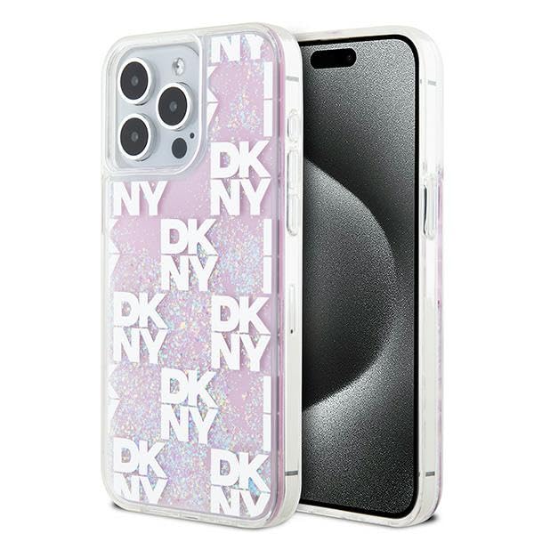 CG Mobile DKNY DKHCP15XLCPEPP Coque rigide pour iPhone 15 Pro Max 6,7" Rose Liquide Paillettes Multilogo