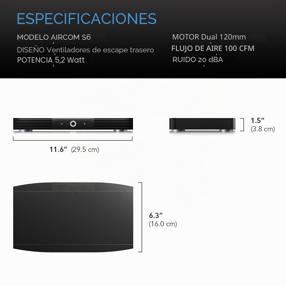 AC Infinity AIRCOM S6, 30cm sistema de ventilación silencioso de escape trasero para receptores, amplificadores, DVR y componentes de gabinete AV | Diseñado para receptores, amplificadores, DVR, componentes de gabinete AV