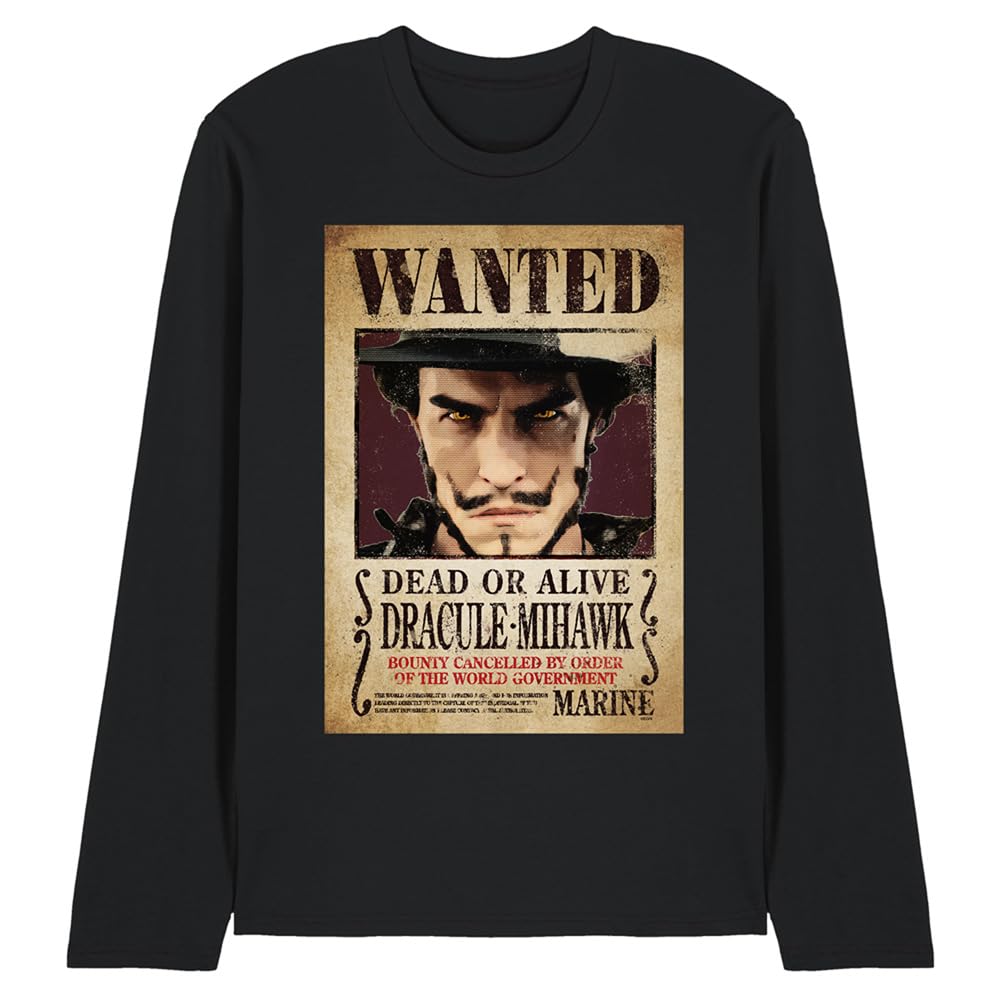 One Piece Dracule Mihawk Pirate Wanted Poster Unisex Long Sleeve T-Shirt, Black, XX-Large