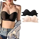 Worovo ストラップレスブラ 2枚セット 紐なしブラ【体に苦しくない・美胸美背】 脇高 ノンワイヤー 高弾性 チューブトップ 柔らかい シームレスブラ 結婚式 オフショル インナー ブラジャー 寄せブラ バストアップ