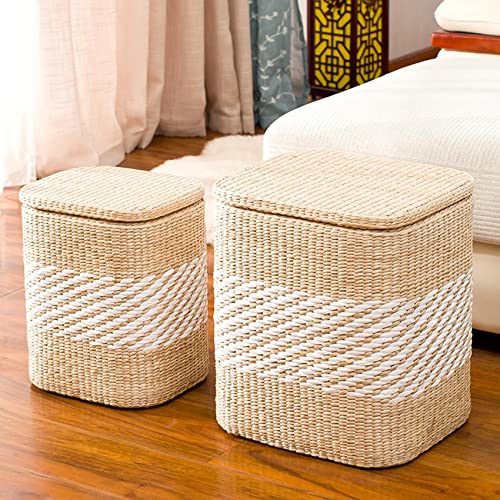 Taburete otomano redondo de tela con almacenamiento, reposapiés y asiento cambiador de zapatos para dormitorio y sala de estar