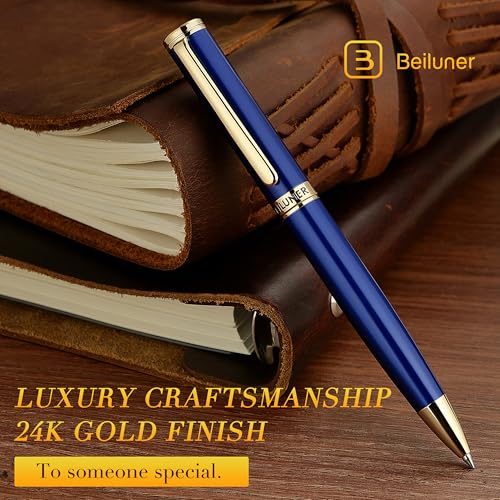 Image of BEILUNER Blue Lacquer Gel Pen - Stunning Luxury Pen with 24K Gold Finish, ADMOK Black Refill, Executive Gift Set for Family & Friends, Writing, Fancy, Office, Retractable Pens