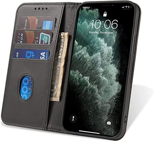Étui portefeuille cuir iPhone 14 Plus noir avec béquille support
