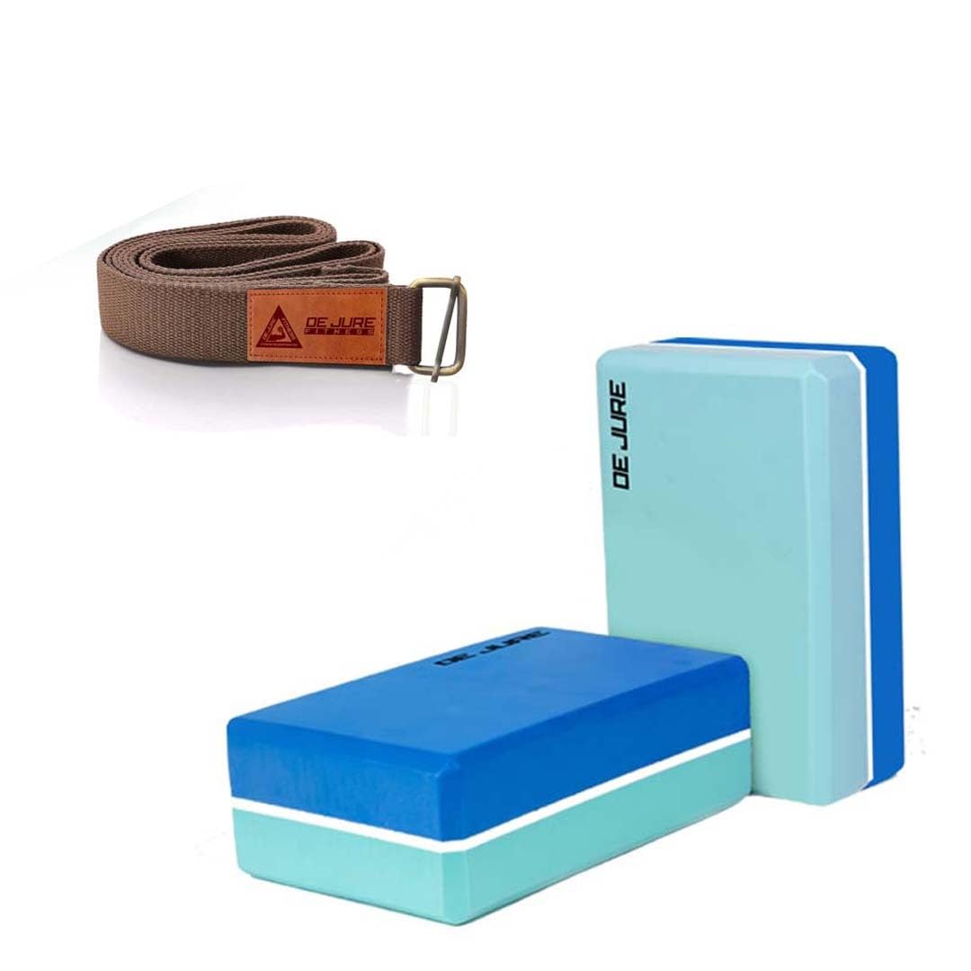 De Jure Fitness Yoga Essentials Combo – Non-Slip EVA Foam Yoga Blocks (Pack of 2, Blue-Green) & 8-Foot Polyester Strap with Buckle (Black) – Ideal for Stretching, Pilates, Balance & Meditation Support-image-43