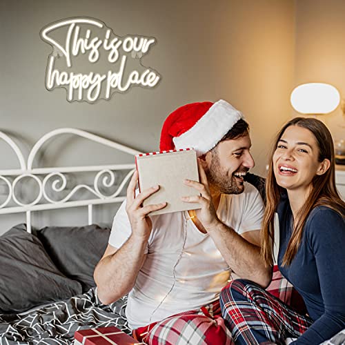 Looklight This is Our Happy Place Neon Sign Warm White Neon Signs for Wall Decor, Letter Light Sign Happy Place Light Up Signs for Bedroom Kids Room Home Bar Birthday Wedding Party Game Room - Image 5