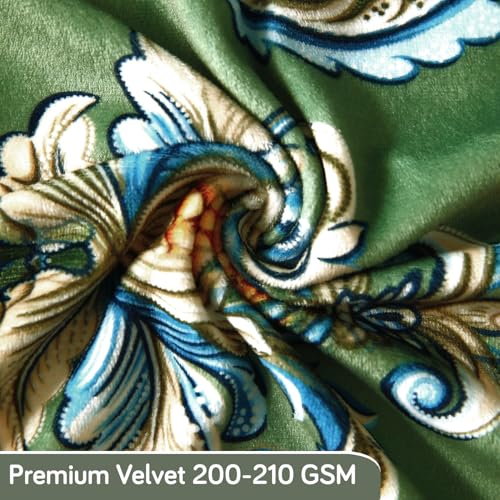 Image of HOKIPO Premium Printed Velvet Dining Chair Cover Set of 4 with 1 Bench Cover, Green Victorian Garden (AR-5799-D4)