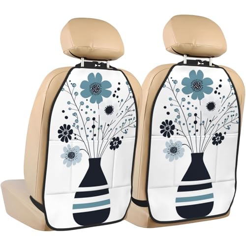 Vase Of Flowers Simple Lines Car Seat Back Kick Protectors,2 Pack Kick Mats With Storage Pockets For Vehicles To Protect From Dirt Mud Scratches