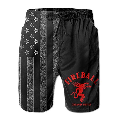 Fireball-Cinnamon-Whisky-Logo Men Swim Trunks Drawstring Elastic Waist Quick Dry Beach Shorts,Summer Swim Trunks