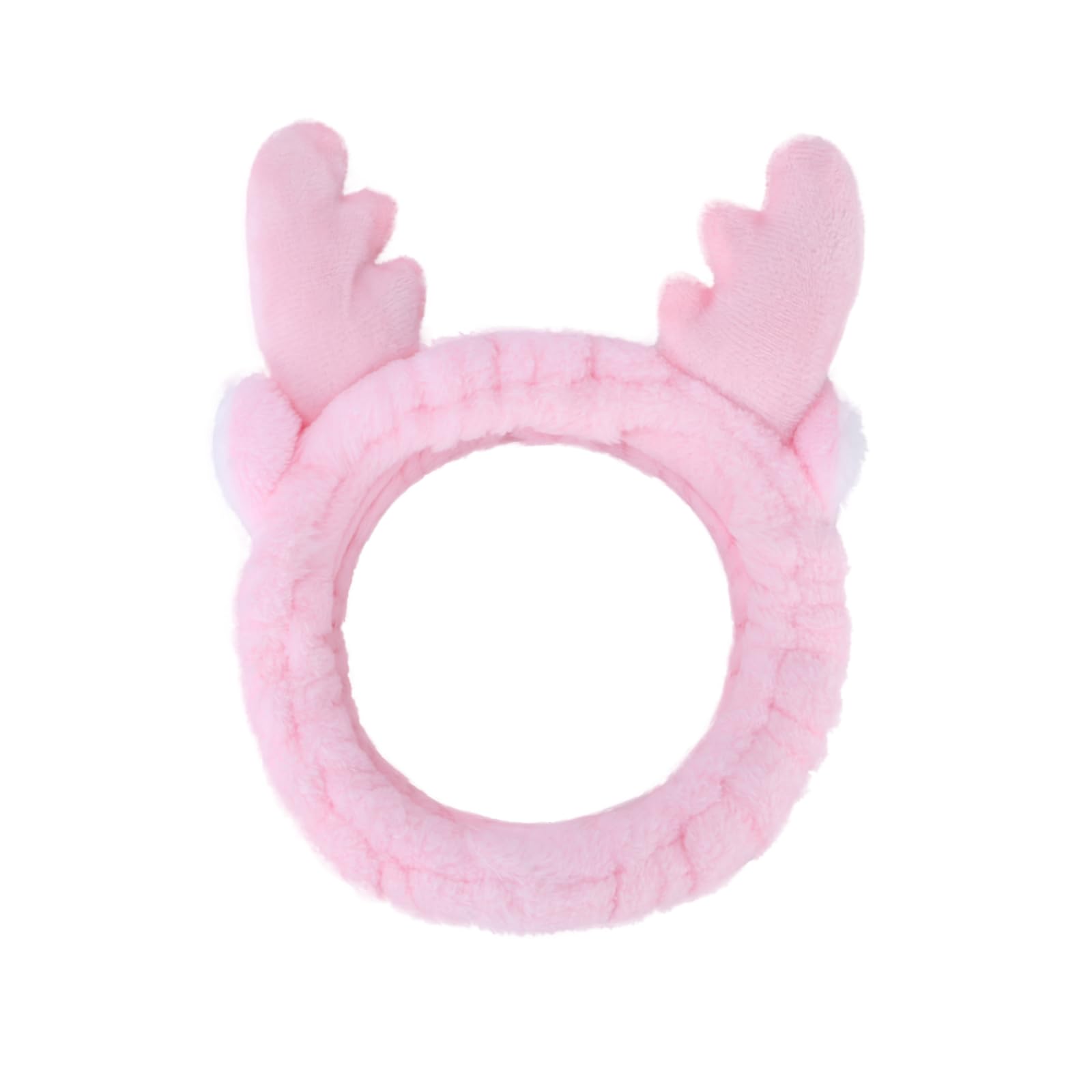 Jowmoy Cute Pink antlers Headband Frog Eye Elastic to Wash Face for Women Makeup Shower Spa.