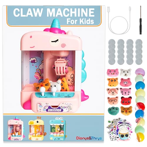 Claw Machine for Kids - Mini Arcade Game - Vending Machine - Candy Grabber Toys - Silent Mode, Lights, USB - Plush Toys & Easter Eggs, Surprise Stickers - Fun Gift for Kids, Boys & Girls (Unicorn)