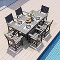 Pamapic 6 PCS Outdoor Dining Set, 450 LBS HDPE Outdoor Table and Chairs, Oversized Patio Dining Sets with Elegant Armrest, All-Weather Wood Grain Outdoor Dining Table with Umbrella Hole, Gray