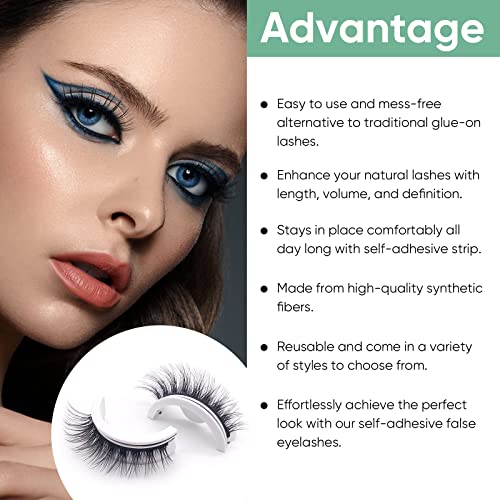 Self Adhesive Eyelashes, 3 Pairs Reusable Adhesive Eyelashes Without Eyeliner And Glue, Waterproof Lashes Three Different Types Natural Look For Makeup Easy To Put On #TOP3