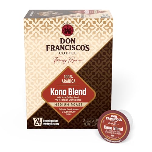 Don Francisco's Kona Blend Coffee Pods, 24 Count, Medium Roast, Compatible with Keurig Brewers