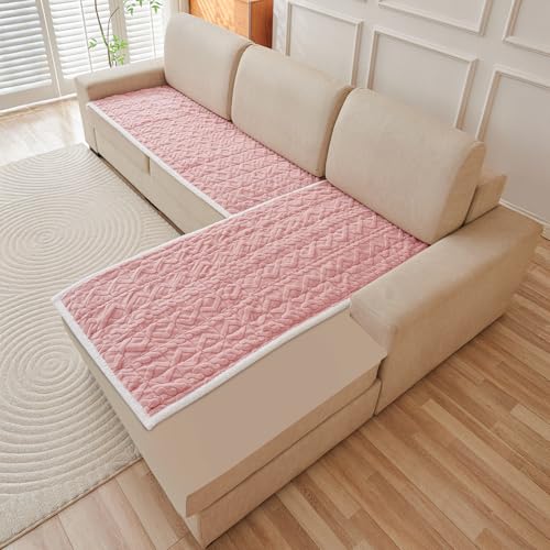 Image of HOKIPO Italian Caelora Sofa Cover L Shape 5 Seater Mat, 3+2, Misty Rose