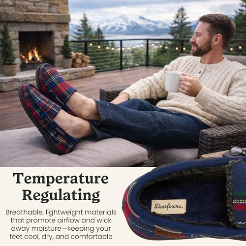 Image of Dearfoams Men's Keaton Moccasin House Shoes With Memory Foam, Indoor Slippers With Wide Widths