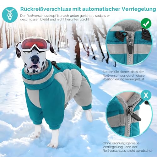 AOFITEE Winteroverall für Hunde - Wasserdichter Hundemantel Grosse Hunde mit Beinen, Winter Warmer Hundejacke mit Geschirr Gefütterter Hundeoverall, Wintermantel Hund für Labrador, Golden Retriever
