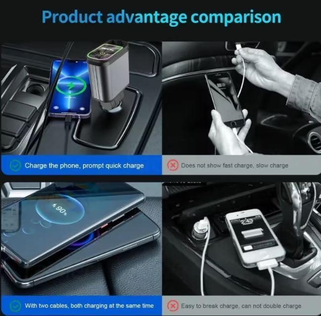 Image of Dangfly Retractable Car Charger with Starlight Projection on Car Roof | Car Accessories Super Fast Car Charger 4 in 1 | Compatible with iPhone and Android | Retractable Cables 32 Inch