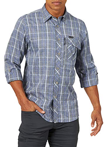 ATG by Wrangler Men's Long Sleve Heathered Plaid Utility Shirt, Blue Print, Large