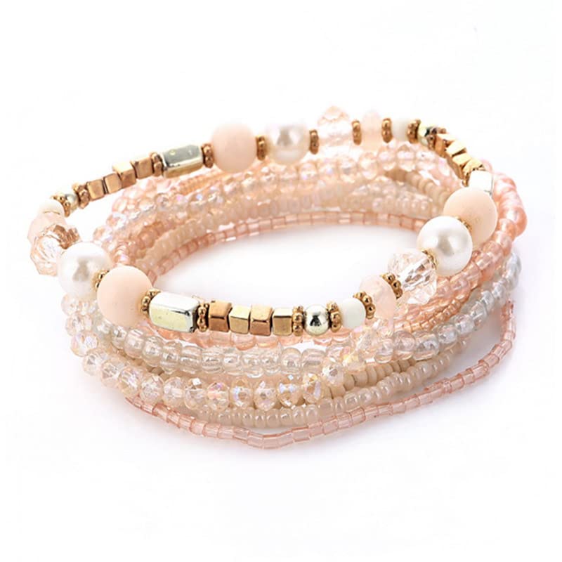 Pingyongchang Bohemian Stackable Bead Bracelets for Women Multilayer Stretch Bangles Bracelet Set Handmade Multicolor Crystal Beaded Bracelets Set Boho Charms Jewelry2